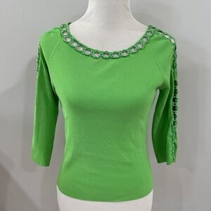 Escio Green Women's Y2K Top with crochet Chain 3/4 sleeve